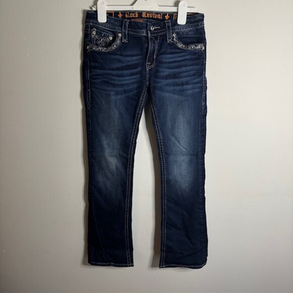 Rock Revival Women's Jazlyn Boot Cut Jeans Embroidered Rhinestones Size 29 - Picture 1 of 7